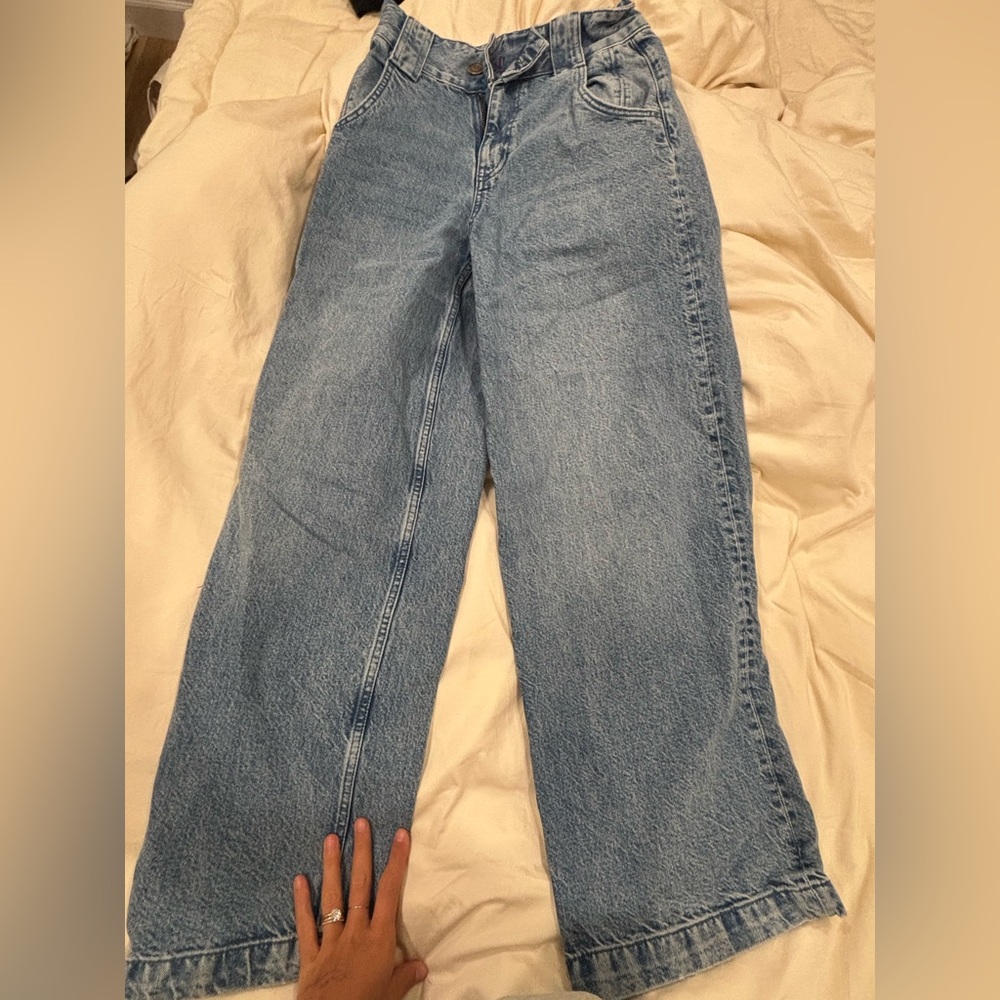 Zara Light Blue High Waist detail wide leg